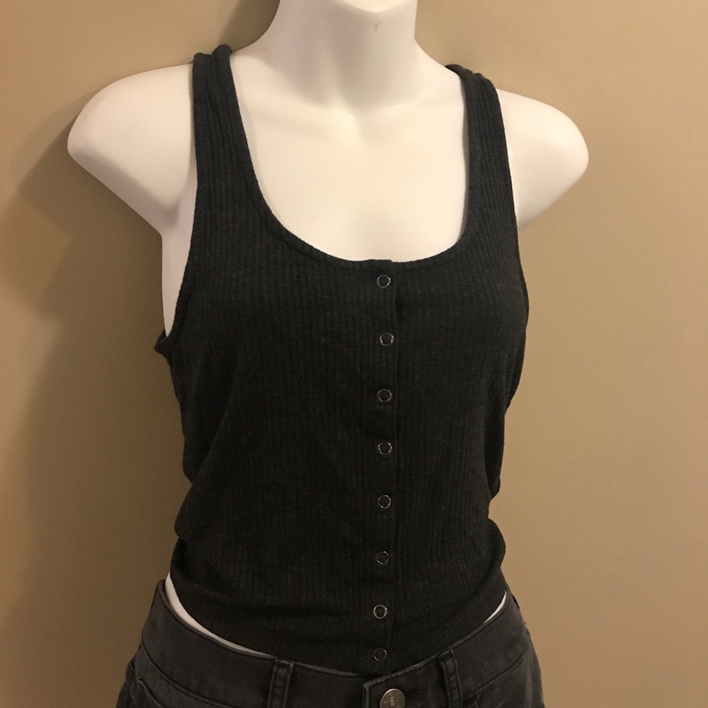 Dark Charcoal Grey Button Up Tank M